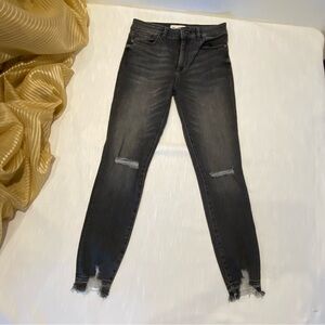 DL1961 Black Skinny Jeans with Distressed Hem, size 28